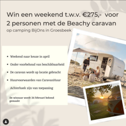 Win een kampeerweekend in april voor 2 personen met een Beachy caravan